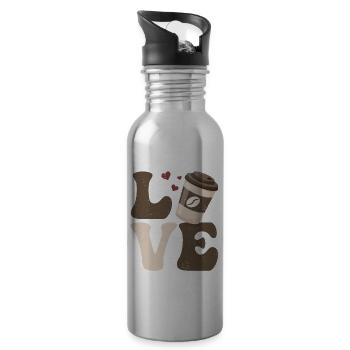 Kaffee Koffein LIEBE - Trinkflasche mit integriertem Trinkhalm - Lightsilver - Rechts
