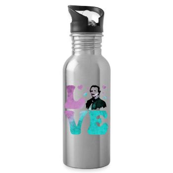 Edgar Allan Poe English Literature LOVE - Water bottle with straw - silver - Right