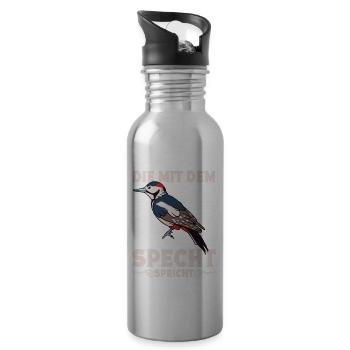Spechtliebhaber Ornithologe Vogelfreund Buntspecht - Trinkflasche mit integriertem Trinkhalm - Lightsilver - Rechts