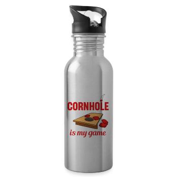 Grand-père est mon nom, cornhole est mon jeu - Gourde avec paille intégrée - argent clair - Droite