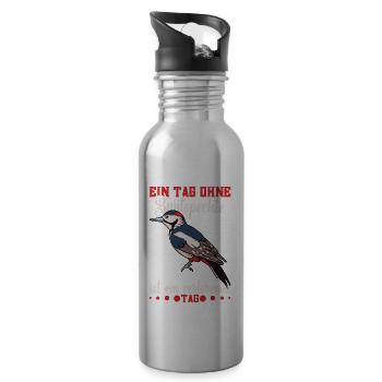 Buntspecht Ornithologe Vogelfreund Spechtliebhaber - Trinkflasche mit integriertem Trinkhalm - Lightsilver - Rechts