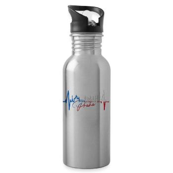 Prag Skyline Herzschlag Tschechien Herz Love Praha - Trinkflasche mit integriertem Trinkhalm - Lightsilver - Rechts