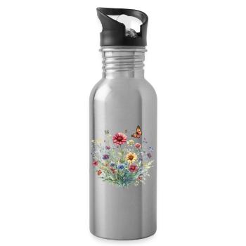 Boho Blumengarten Vintage Blumen Wildblumen - Trinkflasche mit integriertem Trinkhalm - Lightsilver - Rechts