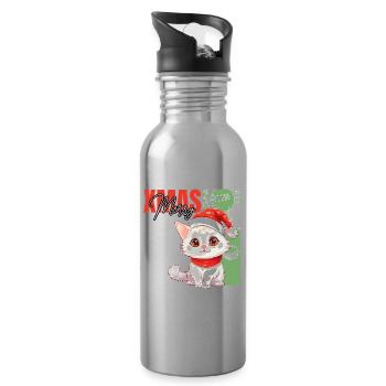Cat Christmas Merry Meowy Catmas Ugly Cute - Water bottle with straw - silver - Right