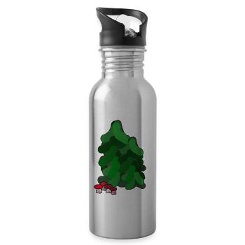 October Autumn Forest Fir Trees Toadstools Mushrooms - Water bottle with straw - silver - Right