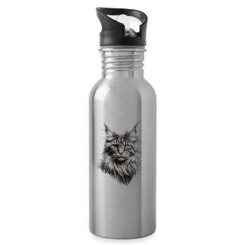 Cadeau de fans de chat Maine coon pour le propriétaire du chat - Gourde avec paille intégrée - argent clair - Droite