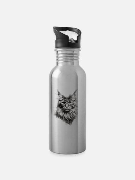 Maine coon cats fans gift for cat owners - Water bottle with straw - silver