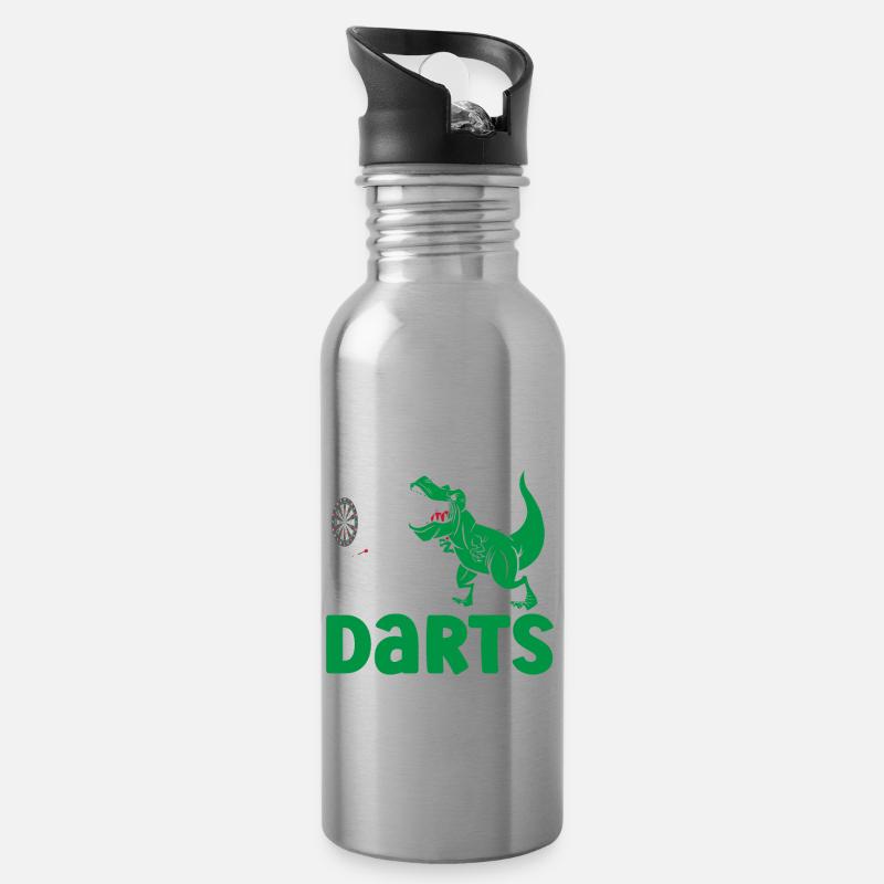 T-Rex hasst Darts T-Rex Dinosaurier-Liebhaber - Trinkflasche mit integriertem Trinkhalm - Lightsilver