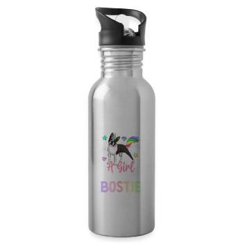 Boston Terrier Mädchen Hund - Trinkflasche mit integriertem Trinkhalm - Lightsilver - Rechts
