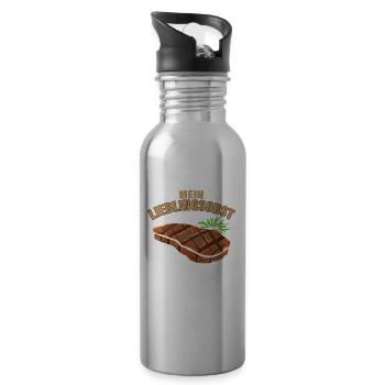 Lieblingsobst Steak Grill Geschenk für - Trinkflasche mit integriertem Trinkhalm - Lightsilver - Rechts