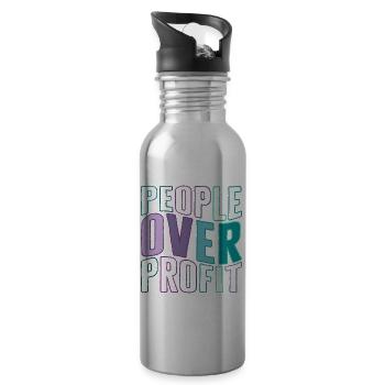 Socialist Shirt, People Over Profit Tee, - Water bottle with straw - silver - Right
