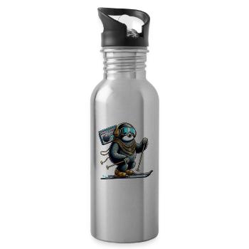 Cooles Faultier auf Ski - Lustiges Skifaultier - Trinkflasche mit integriertem Trinkhalm - Lightsilver - Rechts