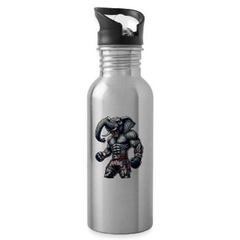 Starker Muay Thai Elefant - Thai Boxen und Kämpfen - Trinkflasche mit integriertem Trinkhalm - Lightsilver - Rechts