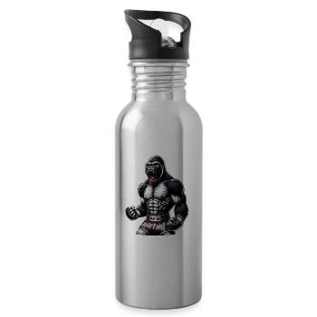 Starker Muay Thai Gorilla - Thai Boxen und Kämpfen - Trinkflasche mit integriertem Trinkhalm - Lightsilver - Rechts