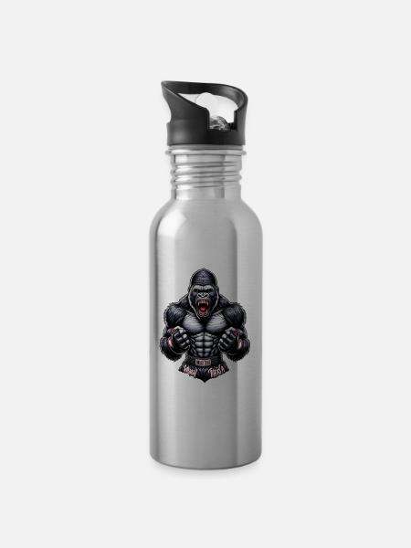 Muay Thai Gorilla - Thailändisches Boxen und - Trinkflasche mit integriertem Trinkhalm - Lightsilver