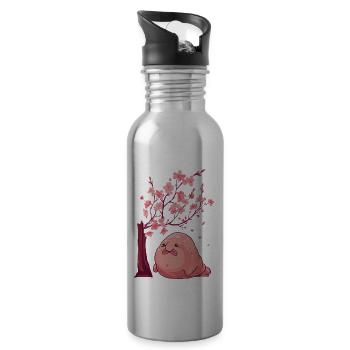 Kawaii Blobfish Japanese Cherry Blossoms - Water bottle with straw - silver - Right