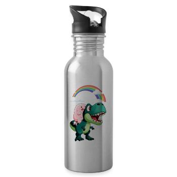 Poisson blob kawaii Trex Tyrannosaurus Rex - Gourde avec paille intégrée - argent clair - Droite