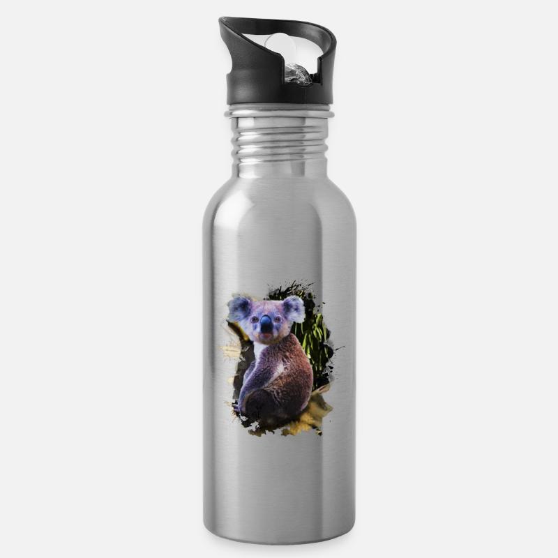 Australien Bambusfresser Beuteltier Koala - Trinkflasche mit integriertem Trinkhalm - Lightsilver