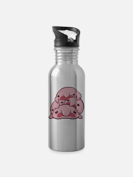 Kawaii Blobfish Haufen - Trinkflasche mit integriertem Trinkhalm - Lightsilver