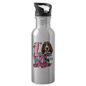 Basset Dog J’aime mon chien Saint-Valentin - Gourde avec paille intégrée - argent clair - Droite