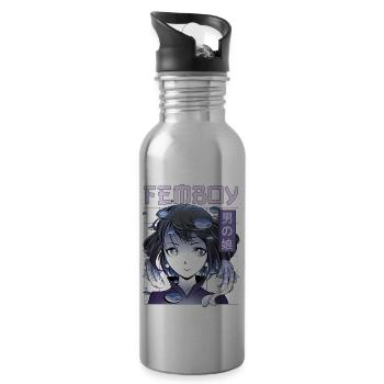 Femboy Crossdressing Crossdresser MTF Anime - Trinkflasche mit integriertem Trinkhalm - Lightsilver - Rechts
