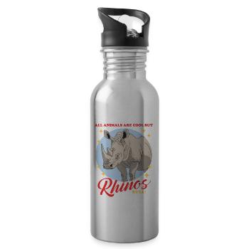 Rhino Rhinoceros Rhinos Gift - Water bottle with straw - silver - Right