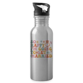 Bride Bridal Shower Engagement - Water bottle with straw - silver - Right