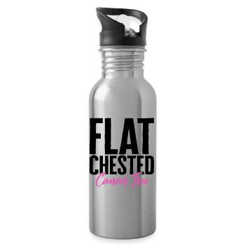 Breast Cancer Awareness Shirt, Flat Chested - Water bottle with straw - silver - Right