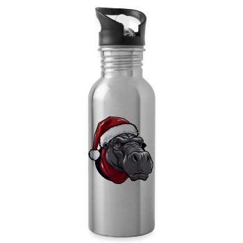 Nilpferd Kopf Weihnachten Portät - Trinkflasche mit integriertem Trinkhalm - Lightsilver - Rechts