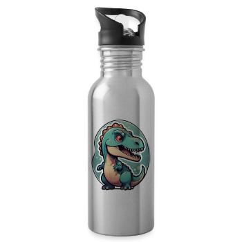 Cartoon Dinosaur - Water bottle with straw - silver - Right