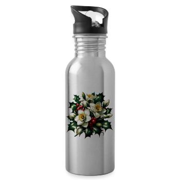 Holly et Narcisse décembre Fleurs du mois de naissance - Gourde avec paille intégrée - argent clair - Droite