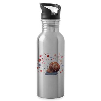 Schneckenspur der Herzen Valentinstag Slow Steady - Trinkflasche mit integriertem Trinkhalm - Lightsilver - Rechts