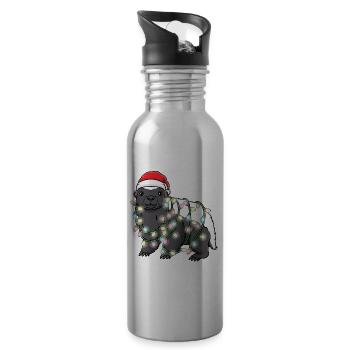 Blaireau de miel avec des lumières de Noël - Gourde avec paille intégrée - argent clair - Droite