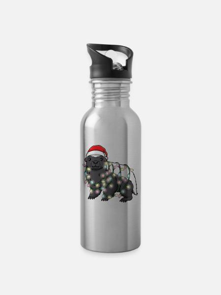 Blaireau de miel avec des lumières de Noël - Gourde avec paille intégrée - argent clair