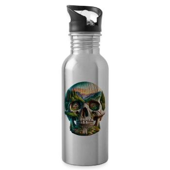 Rustikal Horizon Totenkopf T-Shirt Smoky Mountain - Trinkflasche mit integriertem Trinkhalm - Lightsilver - Rechts