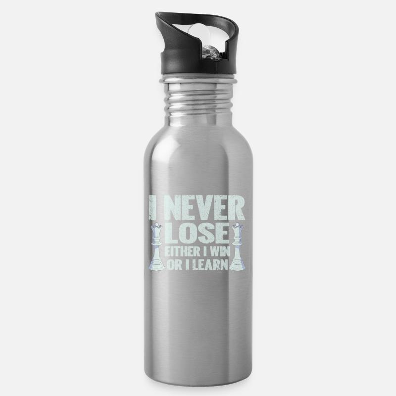 Ich verliere nie, entweder ich gewinne oder ich - Trinkflasche mit integriertem Trinkhalm - Lightsilver