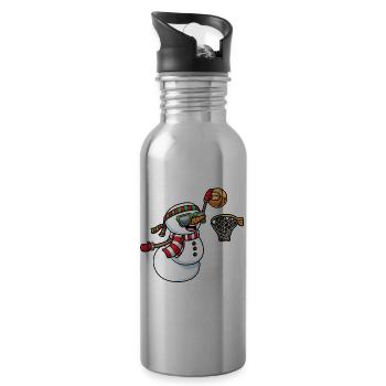 Schneemann Spielt Basketball Spiel Weihnachten - Trinkflasche mit integriertem Trinkhalm - Lightsilver - Rechts