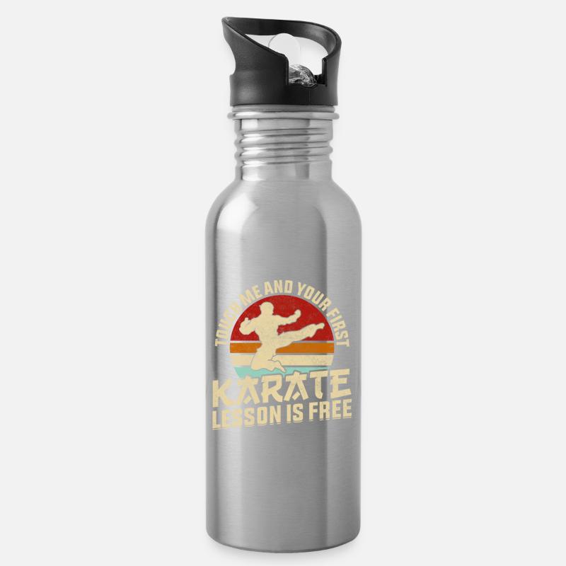 Touch me and your first Karate lesson is free - Water bottle with straw - silver