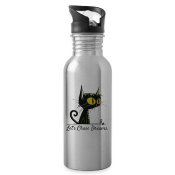 Let's chase dreams like a cute cartoon cat - Water bottle with straw - silver - Right