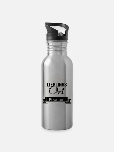 Lieblingsort Pfronten - Trinkflasche mit integriertem Trinkhalm - Lightsilver