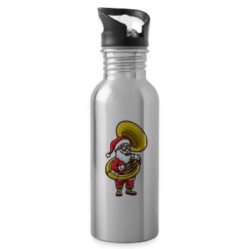 Santa Claus with sousaphone instrument - Water bottle with straw - silver - Right
