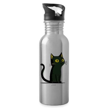 Chat de dessin animé vert - Gourde avec paille intégrée - argent clair - Droite