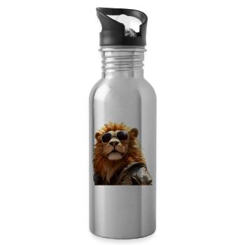 Lion with Sunglasses Dad Lions Love Wild Lion - Water bottle with straw - silver - Right
