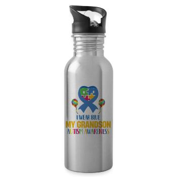 Je porte du bleu pour mon petit-fils autisme mamie TDAH - Gourde avec paille intégrée - argent clair - Droite