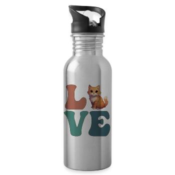 Mignon chat orange tigré chat propriétaire - Gourde avec paille intégrée - argent clair - Droite