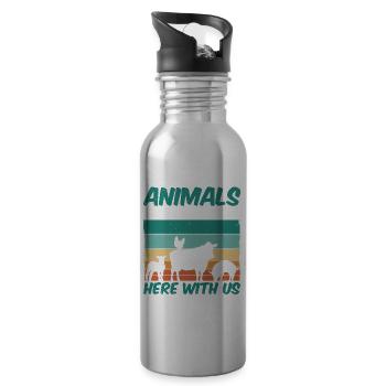 Animals Are Here With Us Not For Us - Water bottle with straw - silver - Right