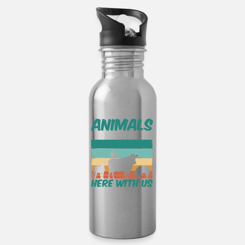 Animals Are Here With Us Not For Us - Trinkflasche mit integriertem Trinkhalm - Lightsilver