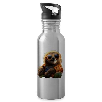 Sloth, Morning Grouch, Loafer, Cute Sloths - Water bottle with straw - silver - Right