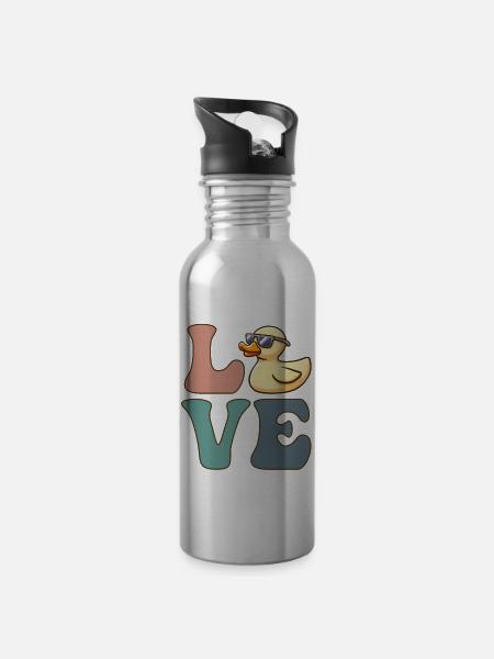 Gummiente Entchen Entchen Entchen - Trinkflasche mit integriertem Trinkhalm - Lightsilver