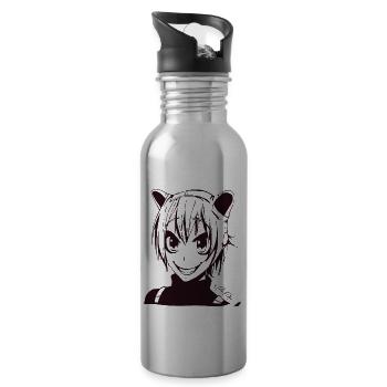 Anime Manga Stereotyp: Katzenohren Mädchen - Trinkflasche mit integriertem Trinkhalm - Lightsilver - Rechts